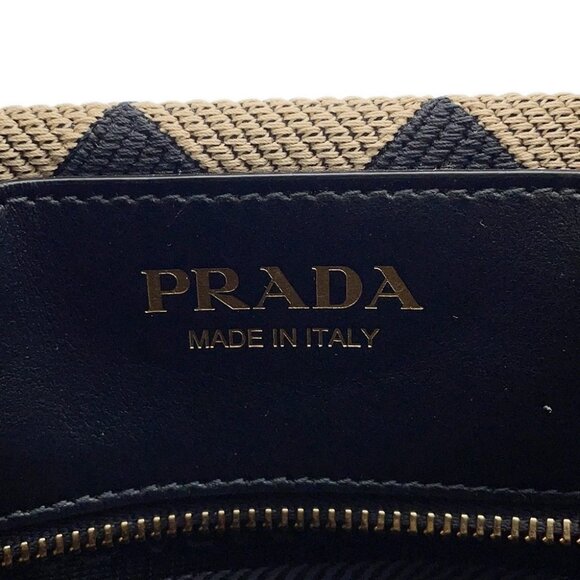 PRADA Symbol EmbroideryFabric Small Handbag Jaguar / Leather Black/Beige 1BA354 - Picture 11 of 12
